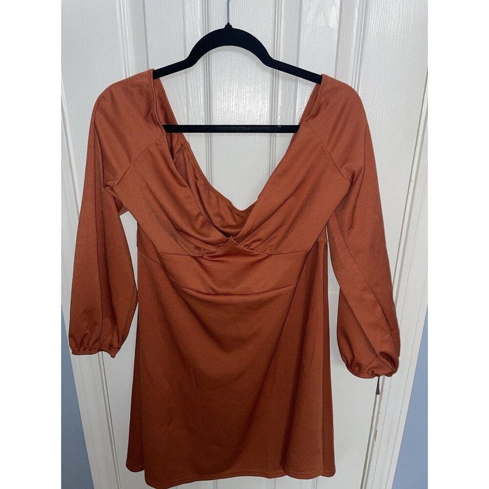 Shein 2XL Burnt Orange Mid-sleeve, Short Dress. Off Shoulder Dress. NWOT